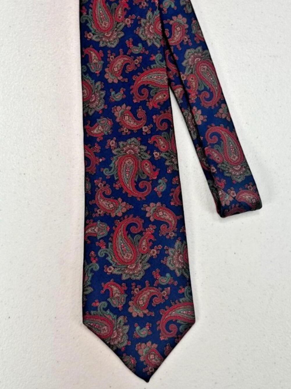 Vintage Givenchy Monsieur Italian Silk Paisley Tie Navy Red Green 60” x 3.75"